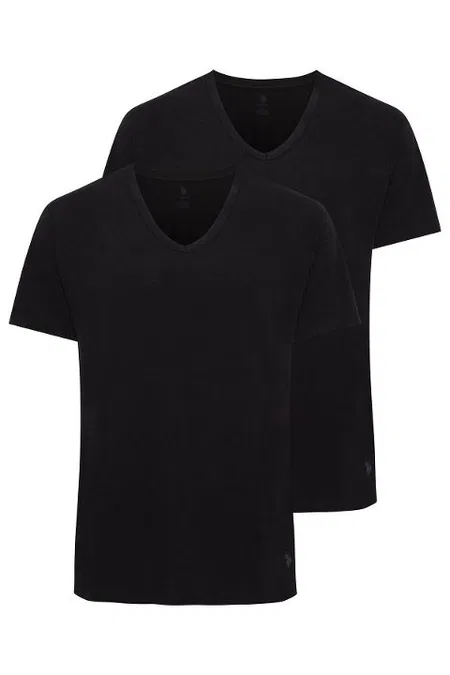 Pamuklu V Yaka Erkek Atlet Siyah 2Li U.S. Polo Assn. 90001 - Siyah