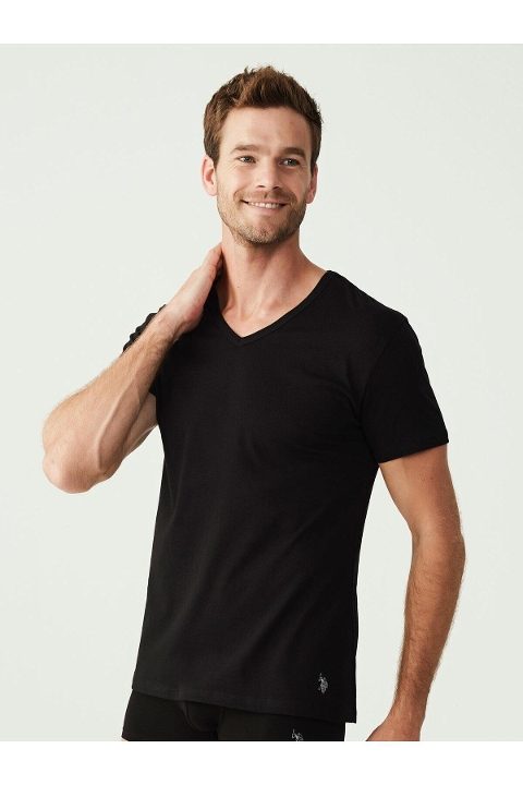 Pamuklu V Yaka Erkek Atlet Siyah 2Li U.S. Polo Assn. 90001 - Siyah