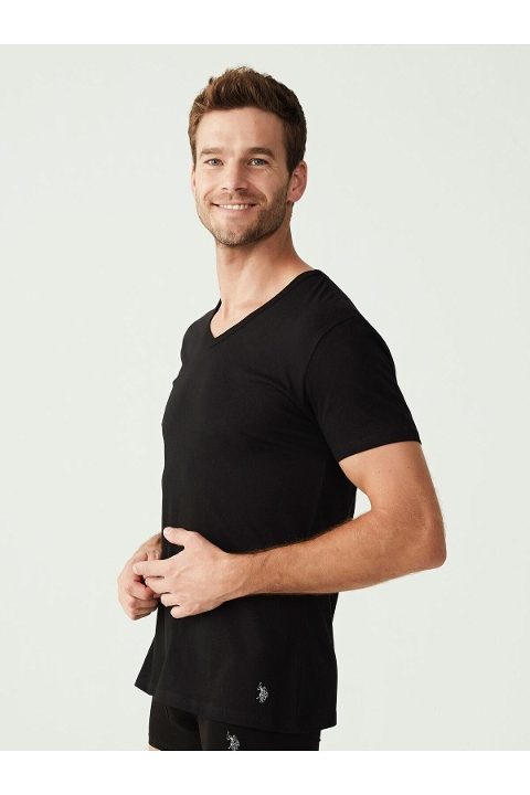 Pamuklu V Yaka Erkek Atlet Siyah 2Li U.S. Polo Assn. 90001 - Siyah