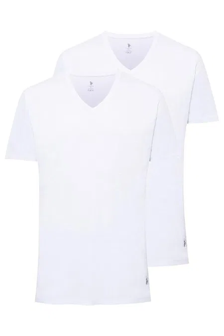 Pamuklu V Yaka Erkek Atlet Siyah 2Li U.S. Polo Assn. 90001 - Beyaz