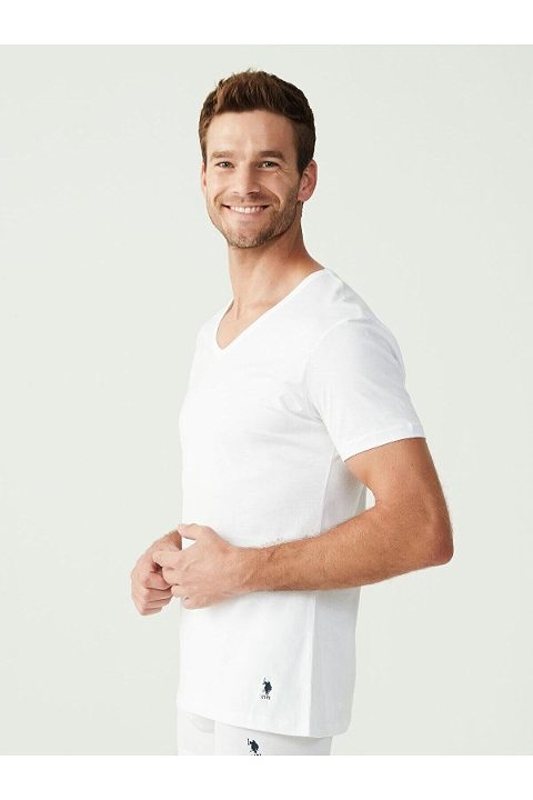 Pamuklu V Yaka Erkek Atlet Siyah 2Li U.S. Polo Assn. 90001 - Beyaz