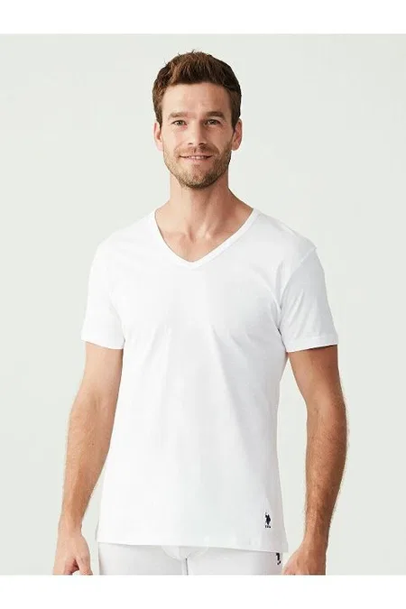 Pamuklu V Yaka Erkek Atlet Siyah 2Li U.S. Polo Assn. 90001 - Beyaz