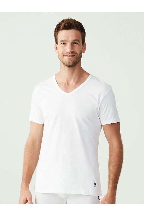 Pamuklu V Yaka Erkek Atlet Siyah 2Li U.S. Polo Assn. 90001 - Beyaz