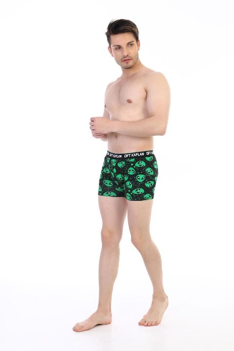 Uzaylı Desenli Pamuklu Esnek Bel Boxer Çift Kaplan 796 - Görsel