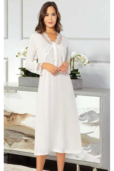 Uzun Kollu A Kesim Emzirme Gecelik Ekru XSES 2500