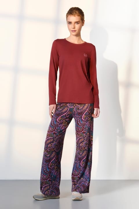 Uzun Kollu Kırmızı Desenli Kadın Pijama Takımı Doreanse 25K4035 - Kırmızı