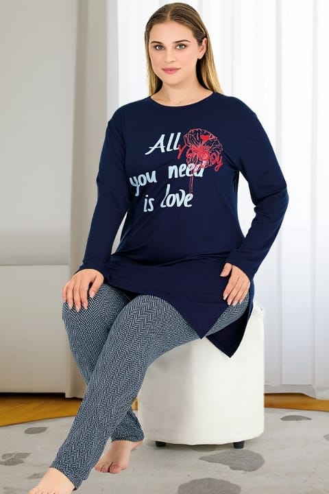 Uzun Kollu Kapri Pijama Takımı Viskon Süet Doku Lady 11401