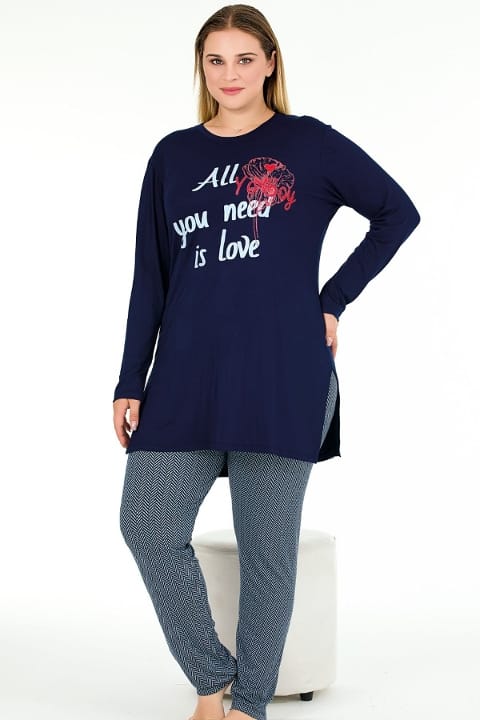 Uzun Kollu Kapri Pijama Takımı Viskon Süet Doku Lady 11401 - 2