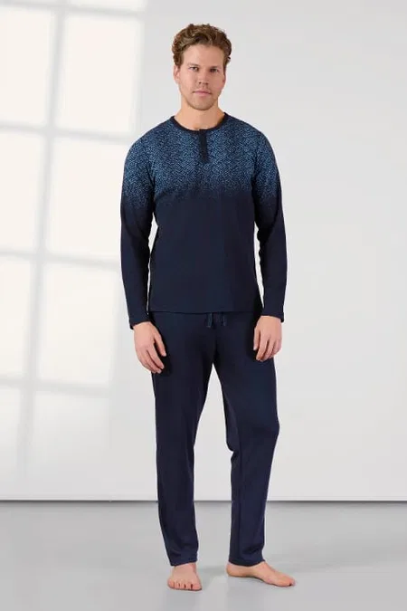 Uzun Kollu Pamuklu Lacivert Erkek Pijama Takımı Doreanse 25K4534 - Lacivert