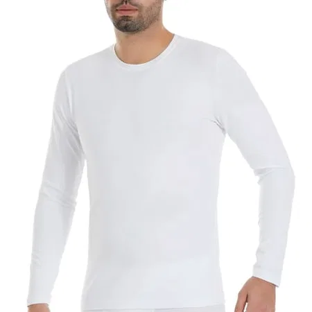 Uzun Kollu O-Yaka Pamuklu Erkek T-Shirt Yıldız 85 - Beyaz
