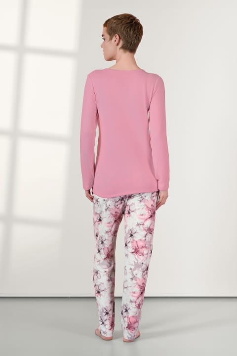 Doreanse Pembe Çiçek Desenli Uzun Kollu Kadın Pijama Takımı Doreanse 25K4032 - Görsel 2