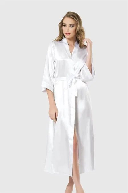 Uzun Saten Sabahlık Ahu Lingerie 7472 - Beyaz