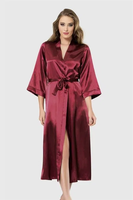 Uzun Saten Sabahlık Ahu Lingerie 7472 - Bordo