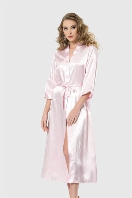 Uzun Saten Sabahlık Ahu Lingerie 7472 - Pembe