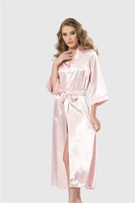 Uzun Saten Sabahlık Ahu Lingerie 7472 - Somon