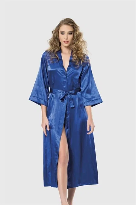 Uzun Saten Sabahlık Ahu Lingerie 7472 - Lacivert