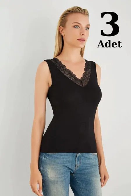 V Yaka Dantelli O Kol Body Siyah Arma Yıldız 3335 - Siyah