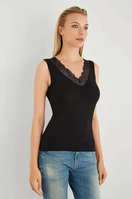 V Yaka Dantelli O Kol Body Siyah Arma Yıldız 3335 - Siyah