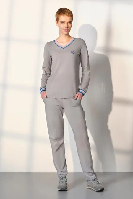 Modal Pamuklu V Yaka Kadın Pijama Takımı Doreanse 25K4044 - Gri
