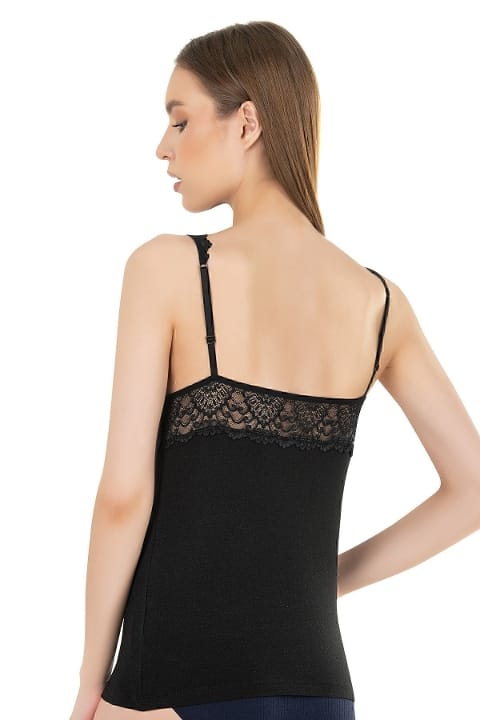 Kalın Askılı V Yaka Pamuklu Modal Kadın Atlet Özkan 26851 - Siyah