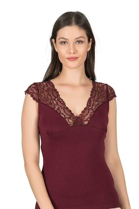 Pamuklu Dantel Detaylı V Yaka Kısa Kollu Kadın Atlet Özkan 24205