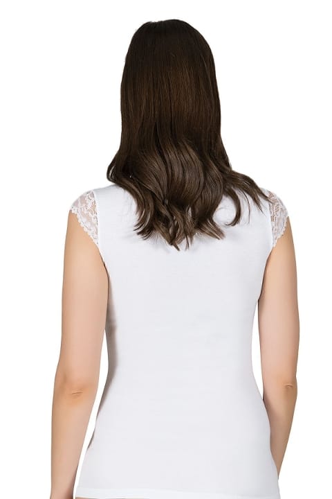 Pamuklu Dantel Detaylı V Yaka Kısa Kollu Kadın Atlet Özkan 24205 - Beyaz