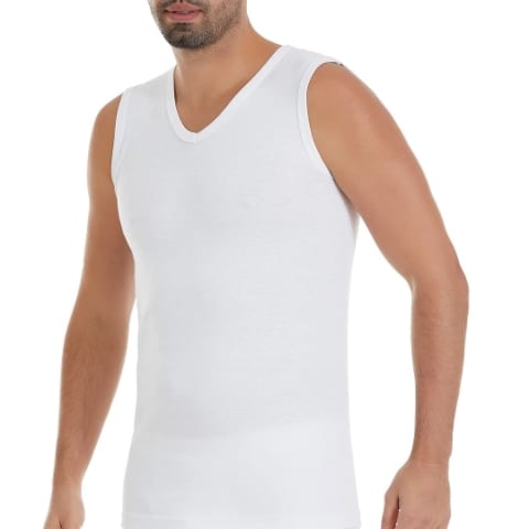 Ribana V-Yaka Sıfır Kollu Pamuk Erkek Atlet Yıldız 22 - Beyaz