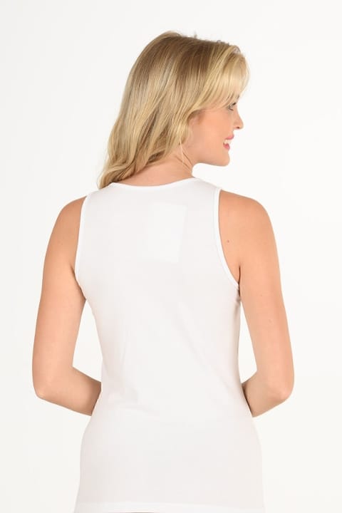 V Yaka Tül Detaylı Kalın Askılı Pamuklu Atlet Özkan 26531 - Beyaz