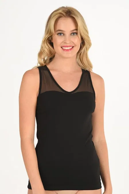 V Yaka Tül Detaylı Kalın Askılı Pamuklu Atlet Özkan 26531