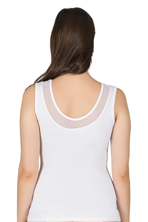 V Yaka Tüllü Kalın Askılı Kadın Atlet Modal Pamuklu Özkan 22848 - Beyaz