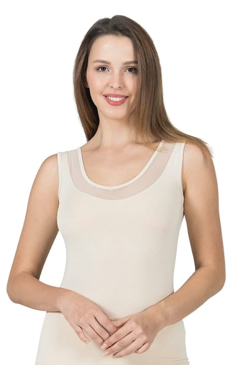 V Yaka Tüllü Kalın Askılı Kadın Atlet Modal Pamuklu Özkan 22848 - Ten