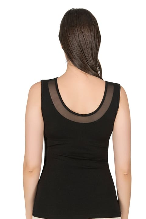 V Yaka Tüllü Kalın Askılı Kadın Atlet Modal Pamuklu Özkan 22848 - Siyah