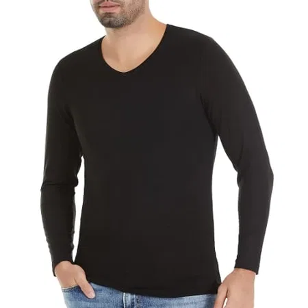 V-Yaka Uzun Kollu Bambu T-Shirt Siyah Yıldız 486 - Siyah