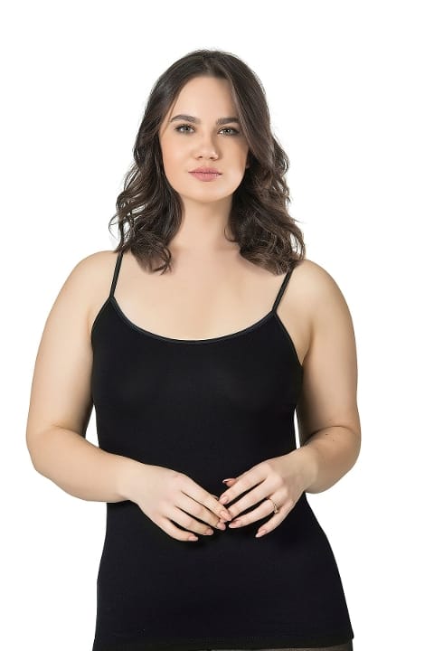 Biyeli İp Askılı Büyük Beden Kadın Atlet Viskon Özkan 25923 - Siyah