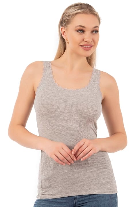 Dantelli Kalın Askılı Esnek Kadın Atlet Özkan 27075 - Gri