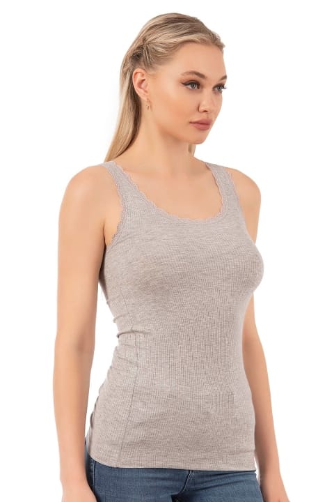 Dantelli Kalın Askılı Esnek Kadın Atlet Özkan 27075 - Gri