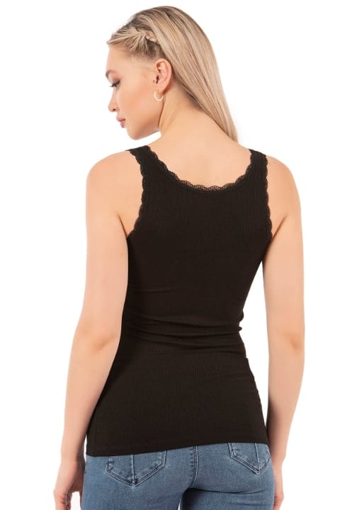 Dantelli Kalın Askılı Esnek Kadın Atlet Özkan 27075 - Siyah