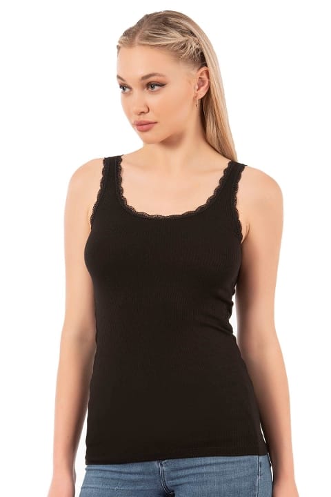 Dantelli Kalın Askılı Esnek Kadın Atlet Özkan 27075 - Siyah