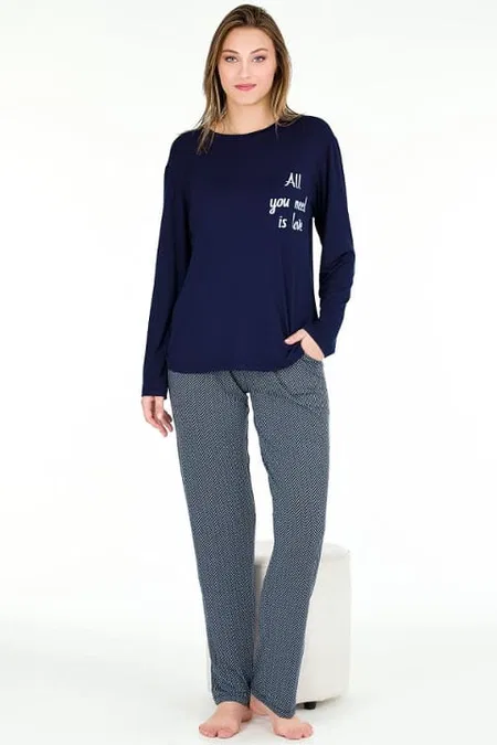 Lady Viskon Uzun Kollu Pijama Takımı Lacivert Lady 11673 - Görsel 2