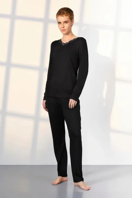Viskon Dantel Yaka Kadın Pijama Takımı Doreanse 25K4036 - Siyah