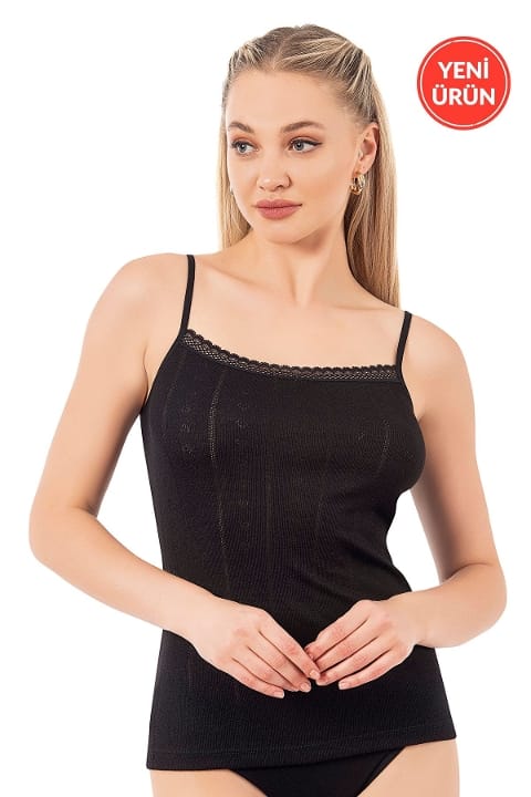 Esnek İp Askılı Ribana Atlet Özkan 27106 - Siyah