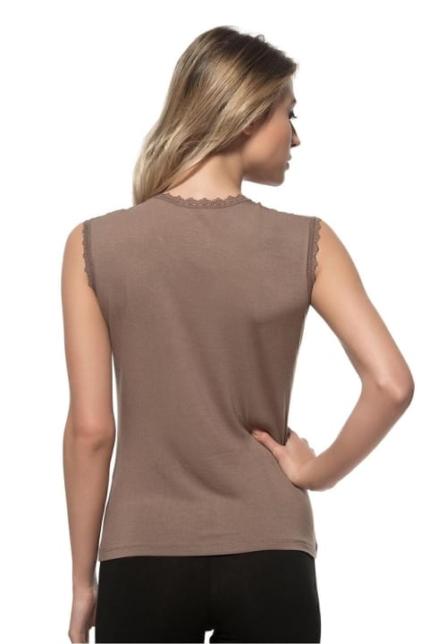 Dantelli Viskon Sıfır Kol Kadın Atlet Özkan 7365 - Kahverengi