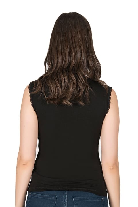 Dantelli Viskon Sıfır Kol Kadın Atlet Özkan 7365 - Siyah