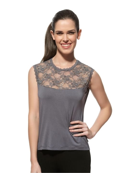 Dantelli Viskon Sıfır Kol Kadın Atlet Özkan 7365 - Antrasit