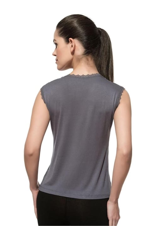 Dantelli Viskon Sıfır Kol Kadın Atlet Özkan 7365 - Antrasit