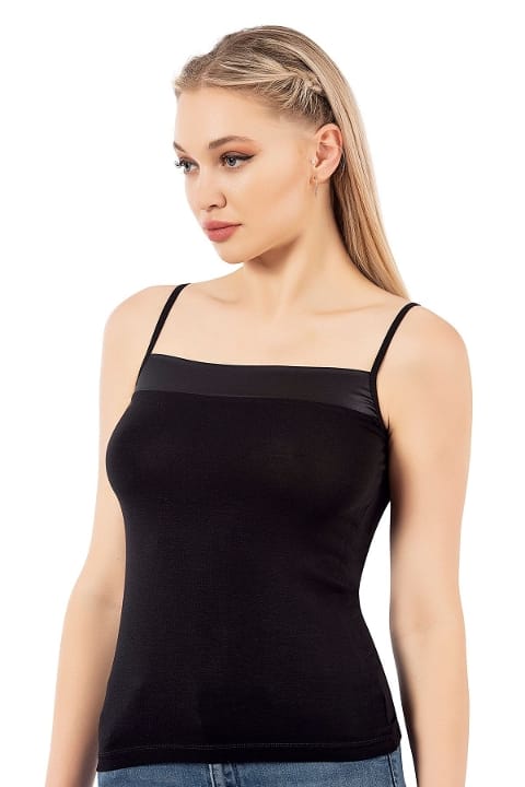 Esnek İnce Askılı Kadın Atlet Viskon Özkan 2041 - Siyah