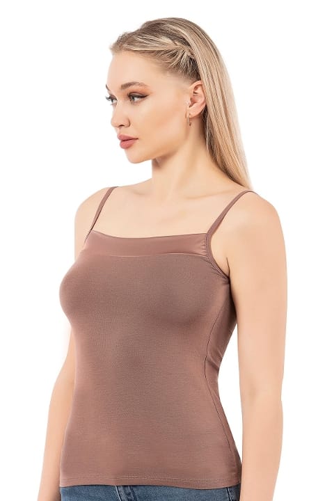 Esnek İnce Askılı Kadın Atlet Viskon Özkan 2041 - Kahverengi
