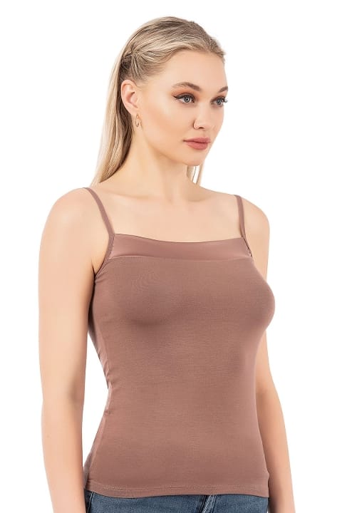 Esnek İnce Askılı Kadın Atlet Viskon Özkan 2041 - Kahverengi