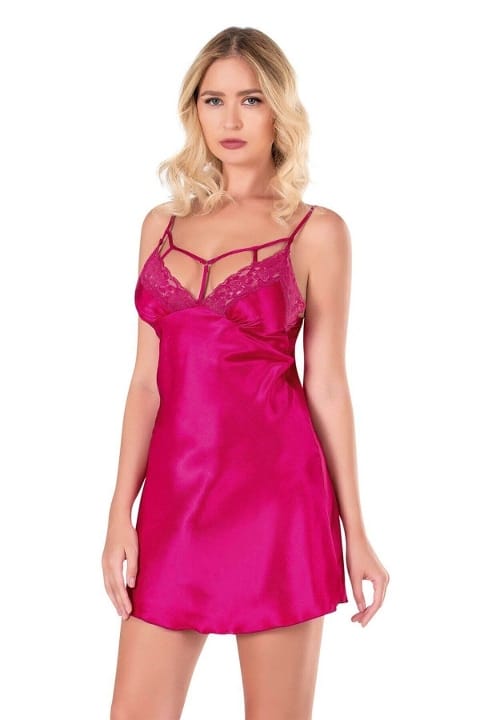 Saten Dökümlü Kısa Gecelik Lacivert Ahu 8116