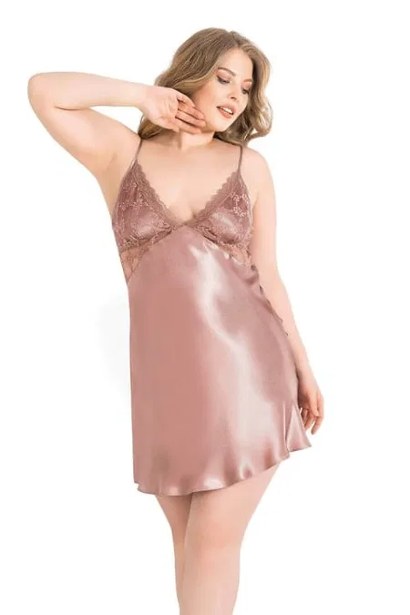 Saten Düşük Bel Vizon Kısa Gecelik Ahu Lingerie 2061 - Vizon